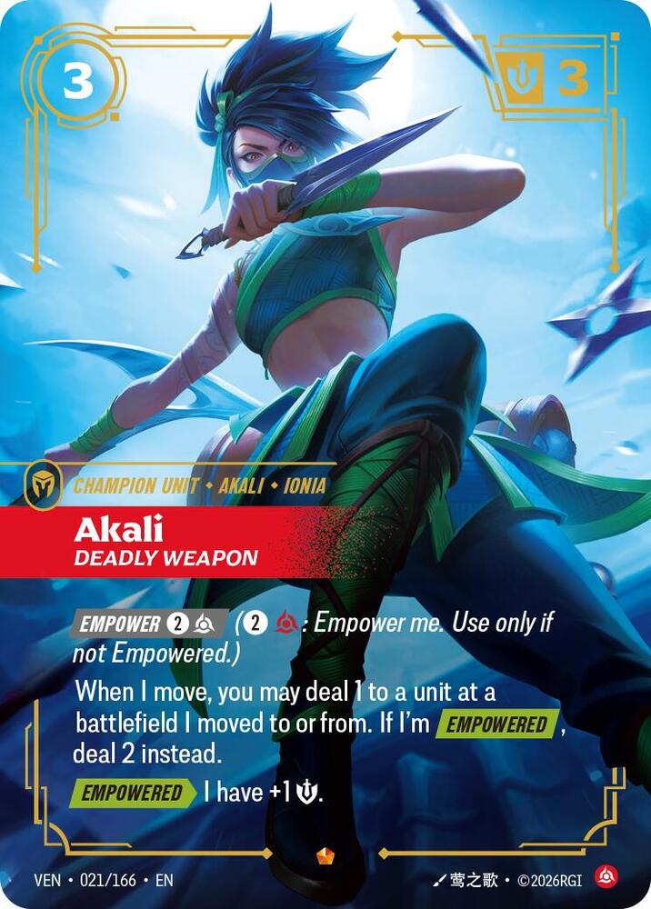 Akali, Deadly Weapon - Vendetta Riftbound card