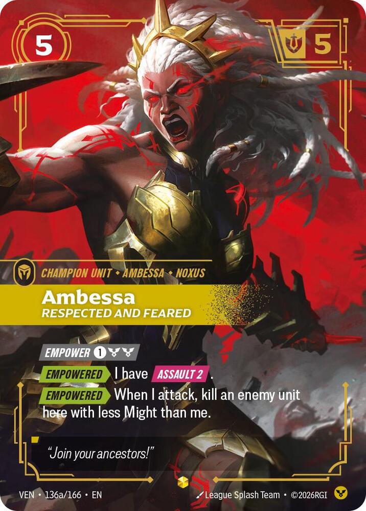 Ambessa, Respected and Feared (Alternate Art) - Vendetta Riftbound card