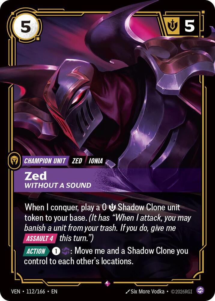 Zed, Without a Sound - Vendetta Riftbound card