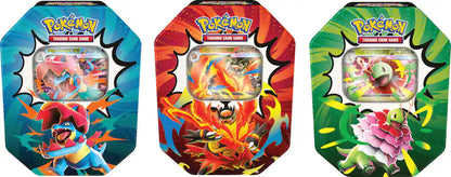 Pokémon TCG Mega Evolution Ascended Heroes Tins featuring Mega Feraligatr ex, Mega Emboar ex, and Mega Meganium ex